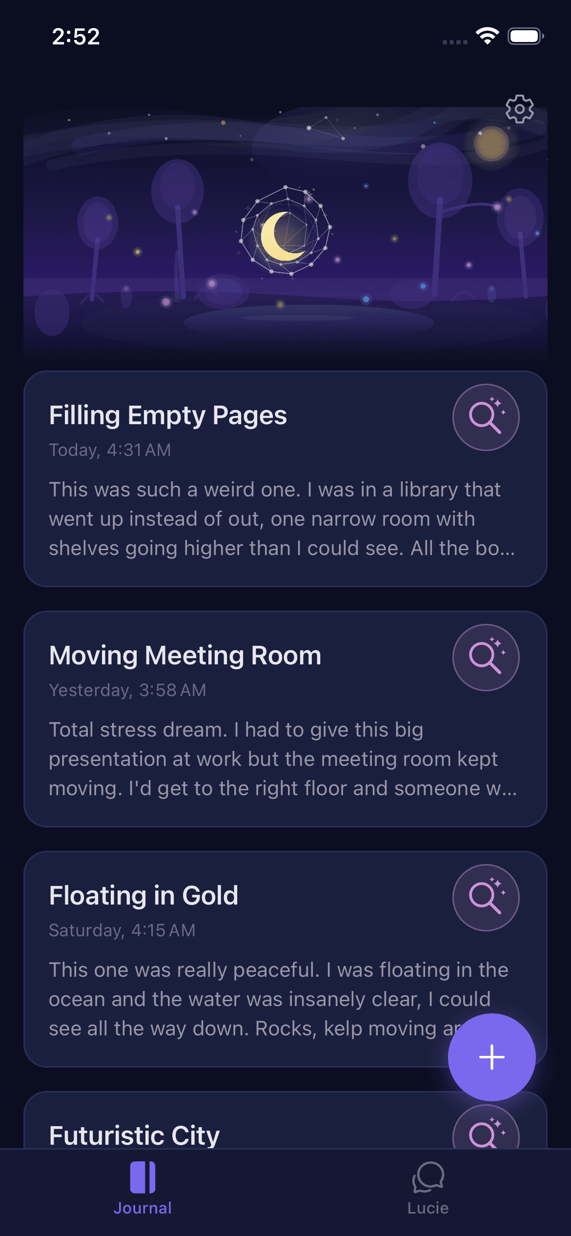 Journal screen in the LucentDream app